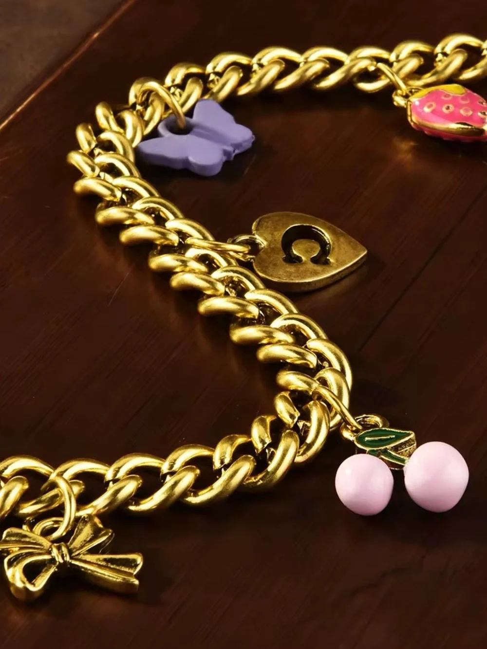 Gold Bag Charm Chain with Pink Accents
